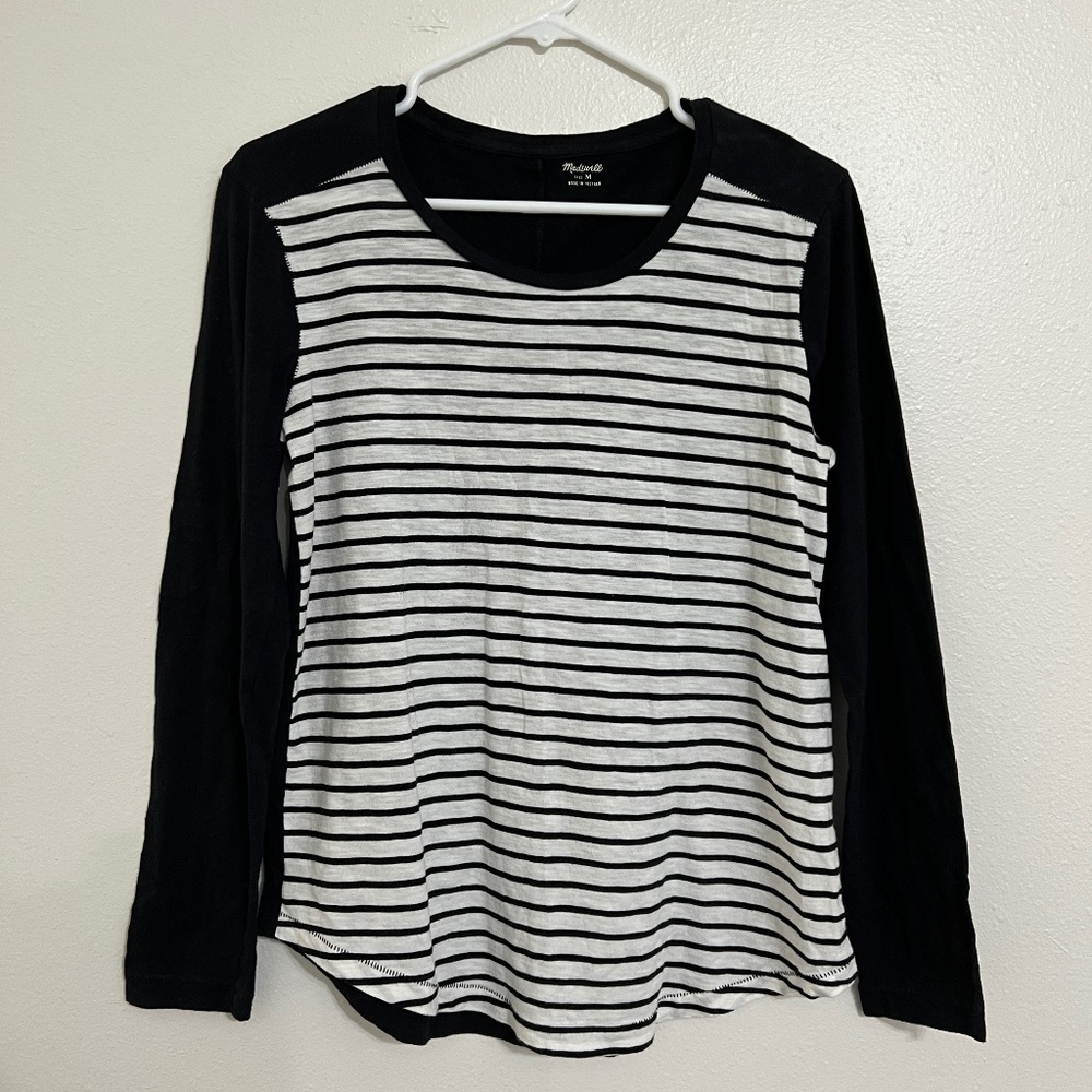 Madewell Black and White Stripe Long Sleeve T-shirt